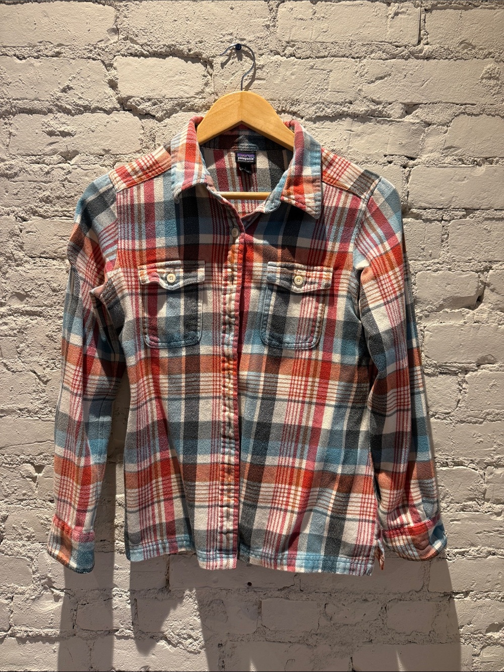 Patagonia Kids Plaid Button-Down Shirt in Red, Blue & Cream